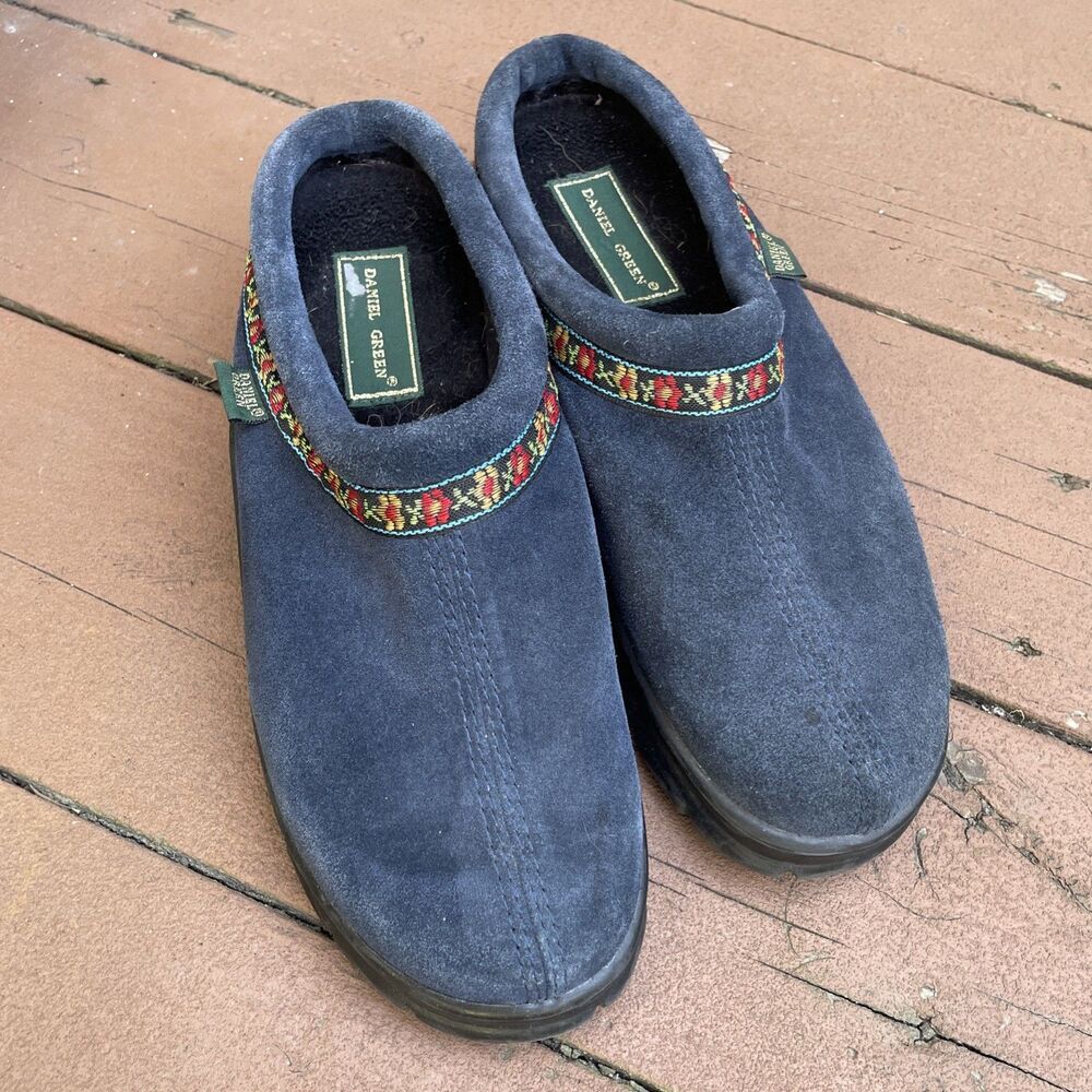 Daniel Green Slip‎ On Clogs Blue Suede Slippers 8.5 Comfort Loafers Color Band